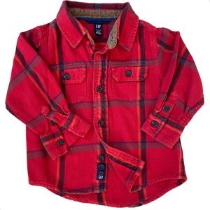 Baby Gap Red Plaid Soft Flannel Button Down Tan Corduroy Accents Lil Woodsman 2T